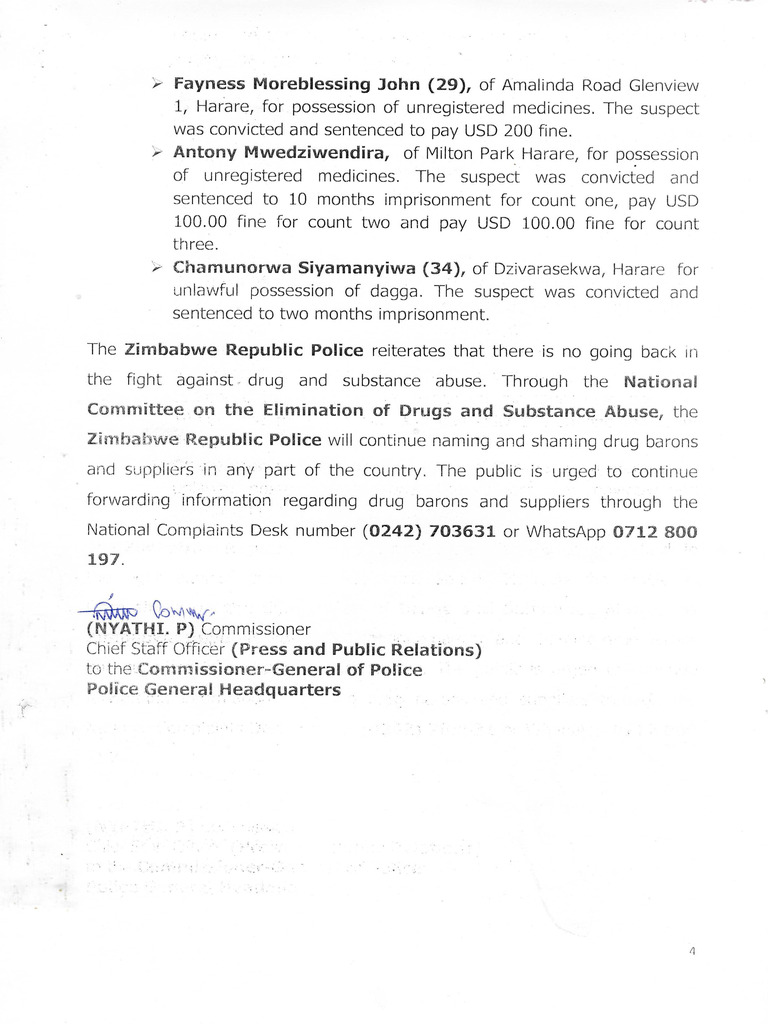 ZRP Statement 10.17.2024 Drug & Substance Abuse Suspects-4 | PDF