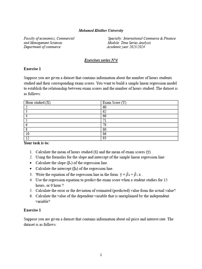 Time Series Analysis Exercises Guide | PDF | Linear Regression | Errors ...