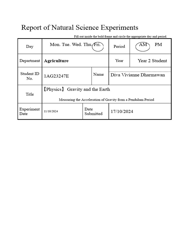 Measuring Gravity with a Pendulum Experiment | PDF | Pendulum ...