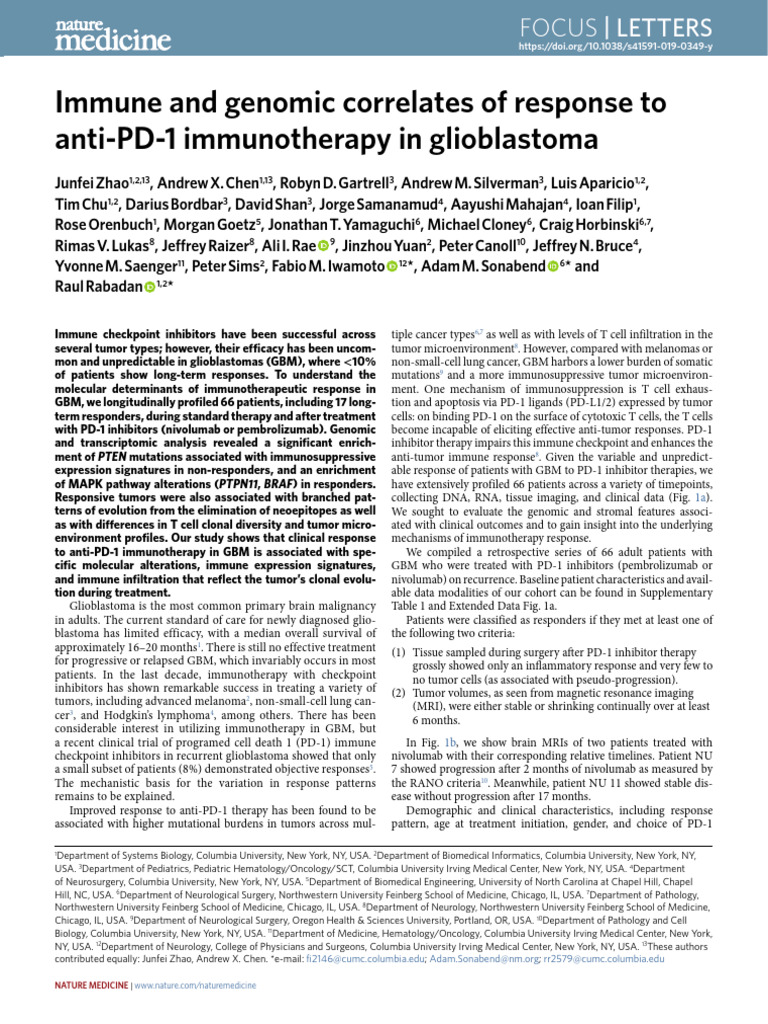 Immune and Genomic Correlates of Response To anti-PD-1 Immunotherapy in ...