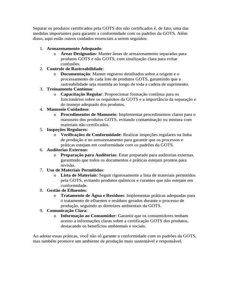Guia de Conformidade GOTS | PDF