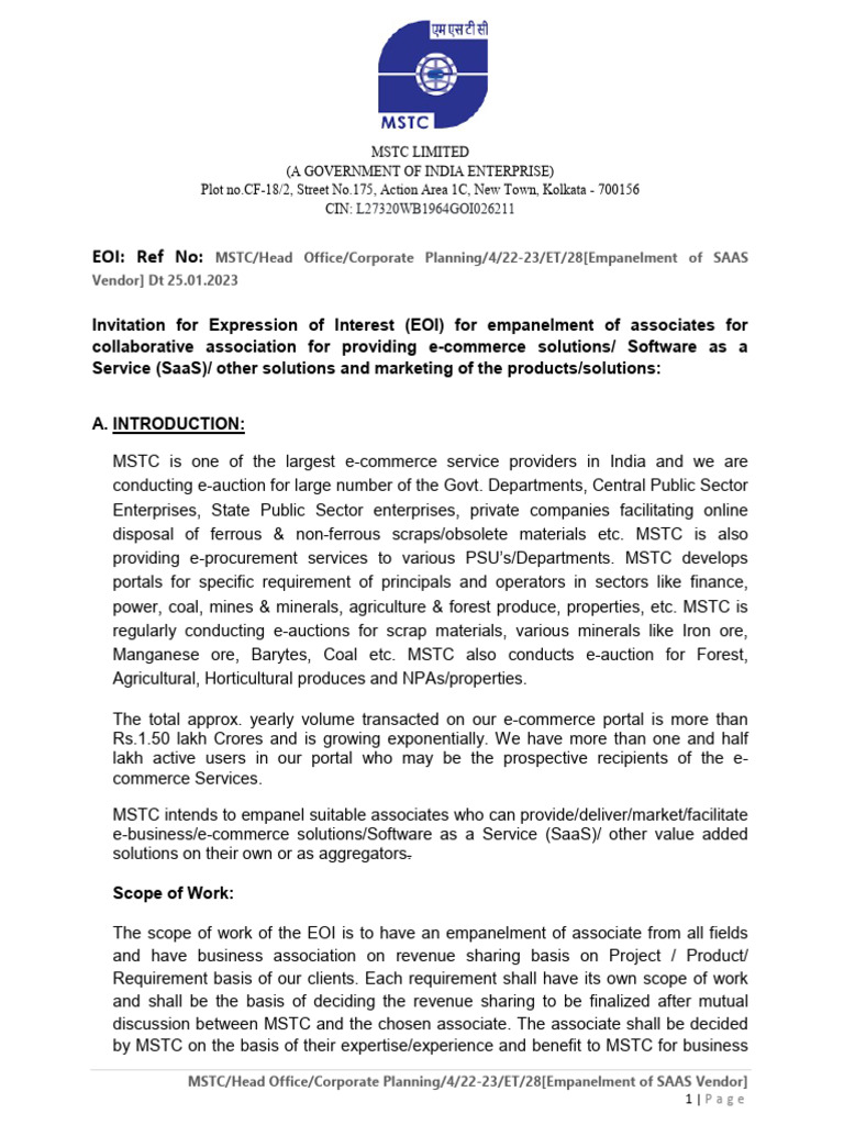 EOI for Empanelment of SaaS Vendors | PDF | Software As A Service