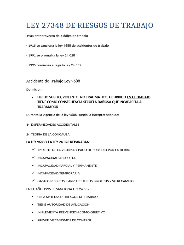 Ley 27348 de Riesgos de Trabajo | PDF | Jubilación | Las condiciones de ...