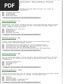 Waec Computer Studies Past Questions With Answers 2