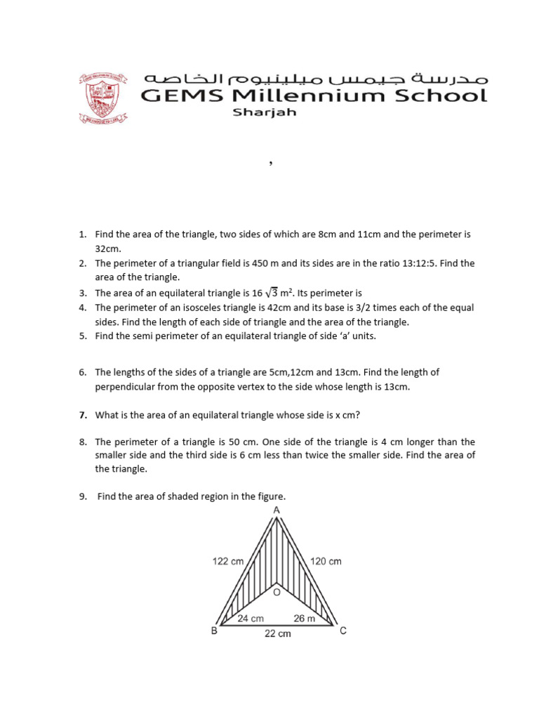 Practice Worksheet Herons Formula PDF