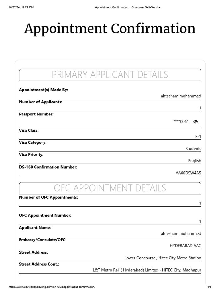 US Visa Appointment Details | PDF | Travel Visa | Usb Flash Drive