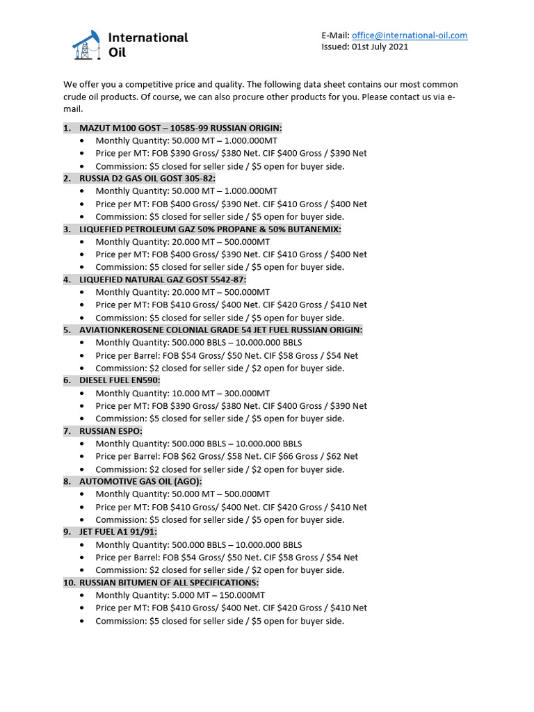 Oil Products Handout Pdf Barrel Unit Petroleum