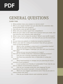 GENERAL QUESTIONS For Shark Tank