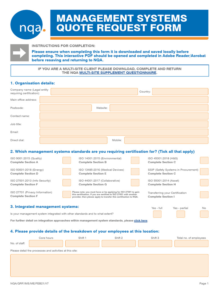 NQA IMS Quote Request Form Middle East | PDF | Sterilization ...