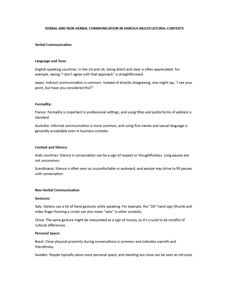 Verbal and Non Verbal Comm in Multicultural Contexts | PDF | Nonverbal ...