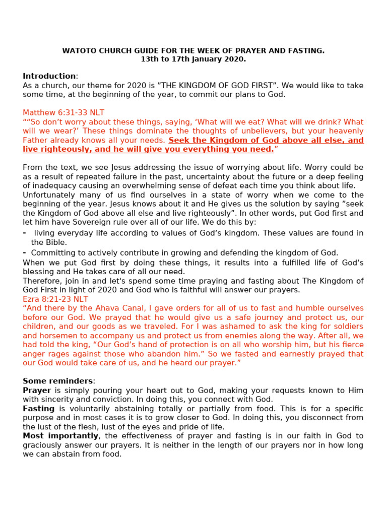 Prayer and Fasting Guide (2020) . | PDF | Prayer | Jesus