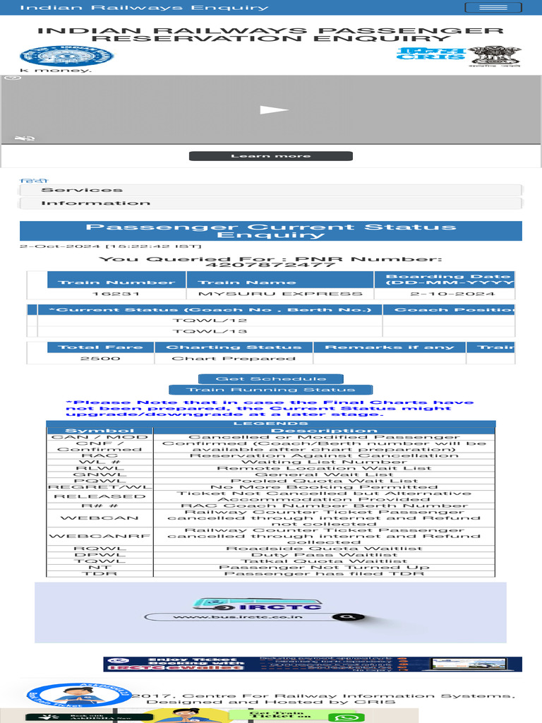 Indian Railways Reservation Status Guide | PDF | Rail Transport | Transport