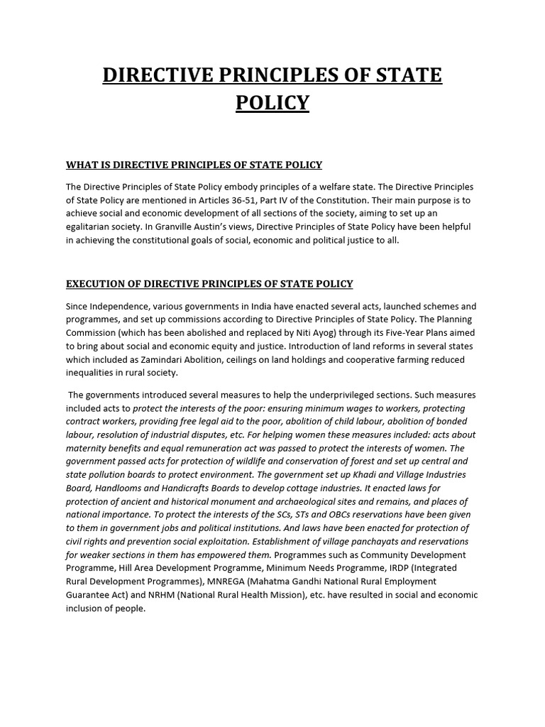 DIRECTIVE PRINCIPLES OF STATE POLICY | PDF | Justice | Crime & Violence