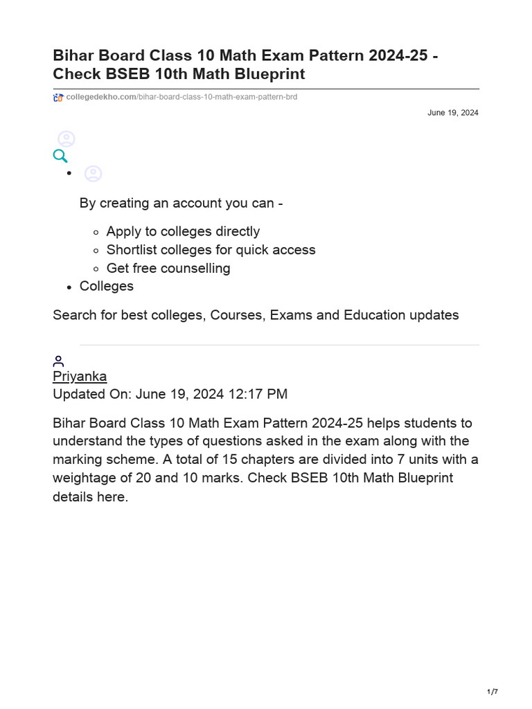 Bihar board class 10 math exam pattern 2024 25 check bseb 10th math