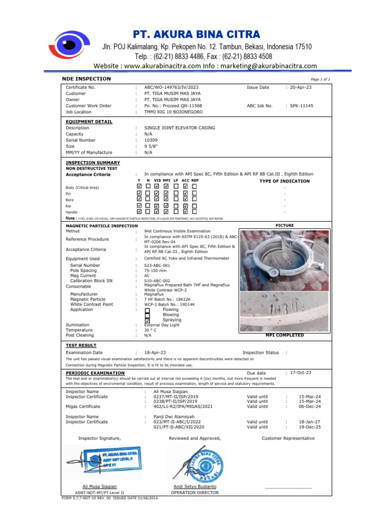 NDE Inspection Report for Casing Equipment | PDF | Materials | Physical ...