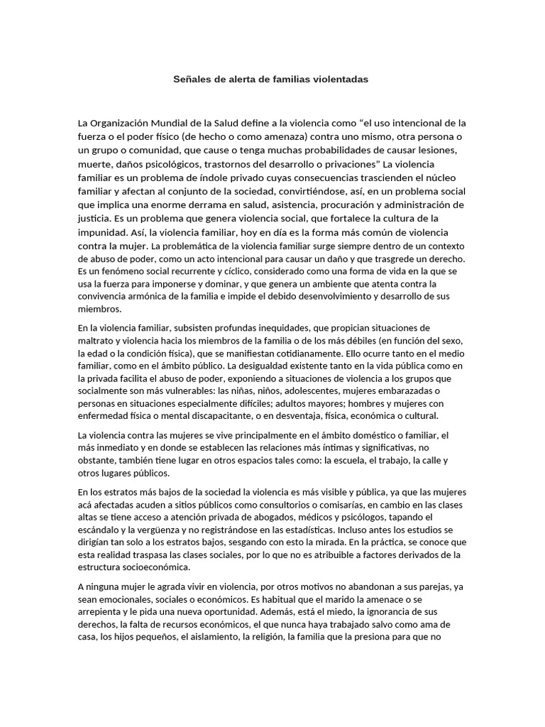 Señales de Violencia Familiar Identificables | PDF | Violencia ...