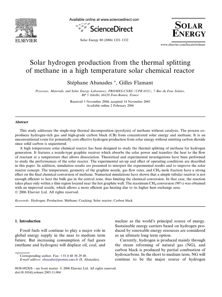 Solar Hydrogen from Methane Pyrolysis | PDF | Climate Change Mitigation ...
