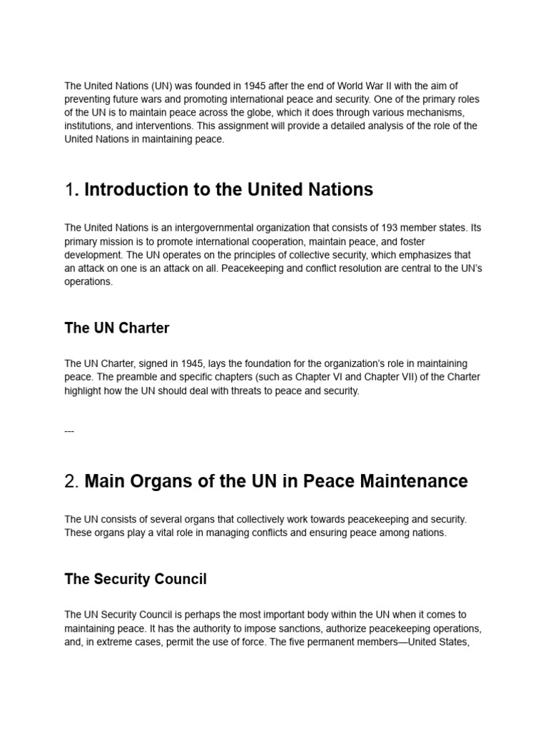 Role of The United Nations in Maintaining Peace | PDF | Peacekeeping ...