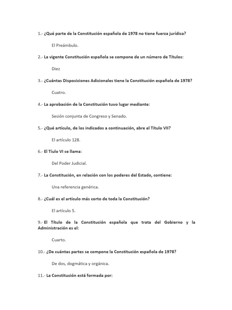 Preguntas y Respuestas Tipo Test Derecho Constitucional | PDF | Cortes ...