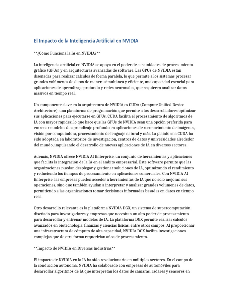 Impacto de la IA en NVIDIA | PDF | Inteligencia artificial ...
