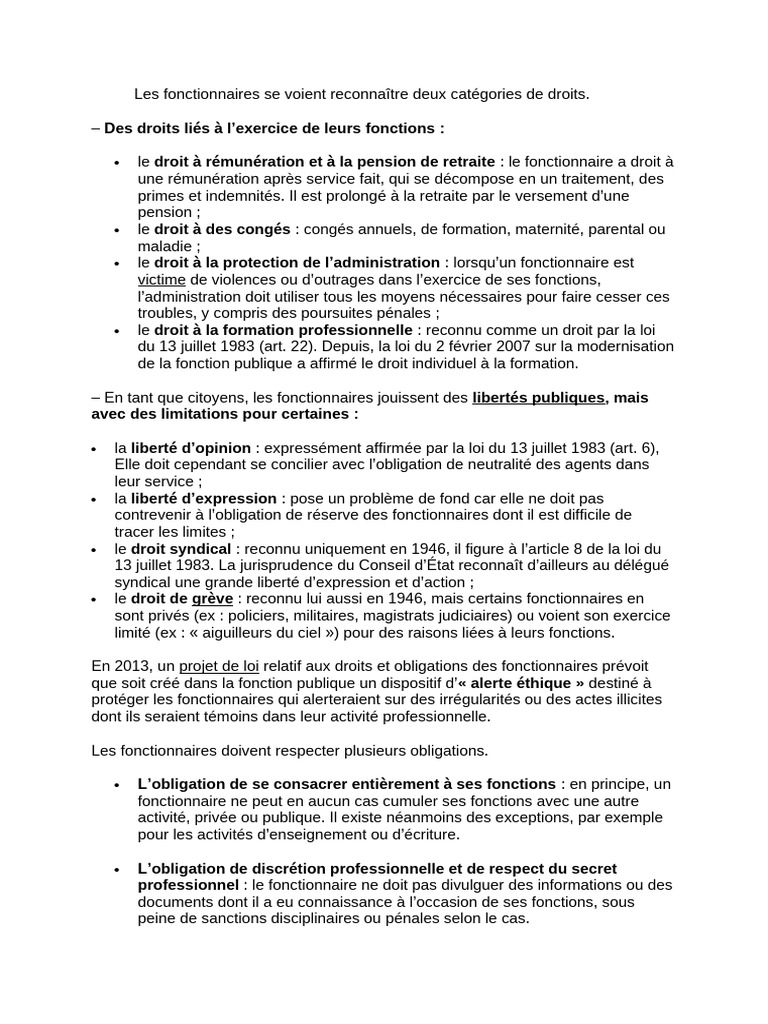 Droits et obligations des fonctionnaires | PDF | Grève | Liberté d ...