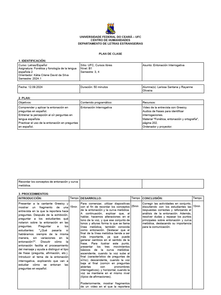 Plan de Clase Int | PDF | Comunicación humana | Lingüística