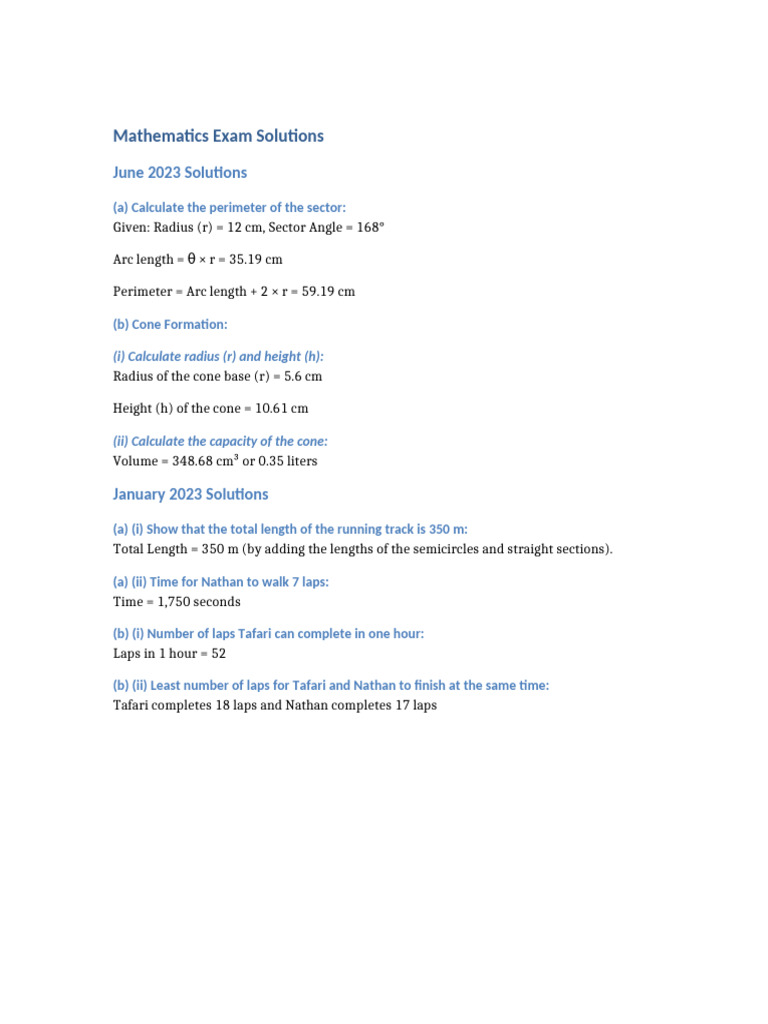 Mathematics Exam Solutions | PDF
