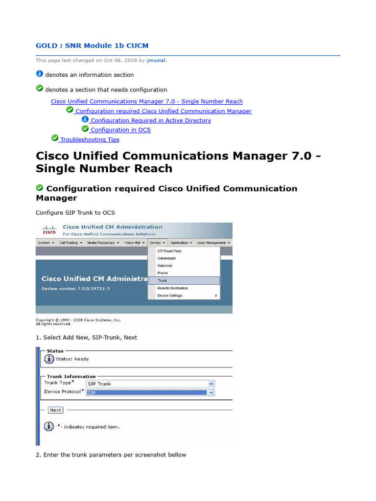 CUCM SNR Configuration Guide | PDF | Session Initiation Protocol | Login