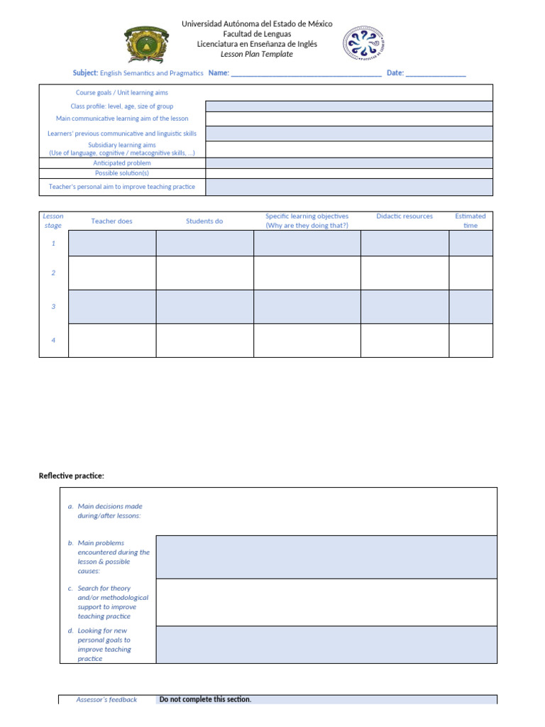 English Semantics Lesson Plan Template | PDF