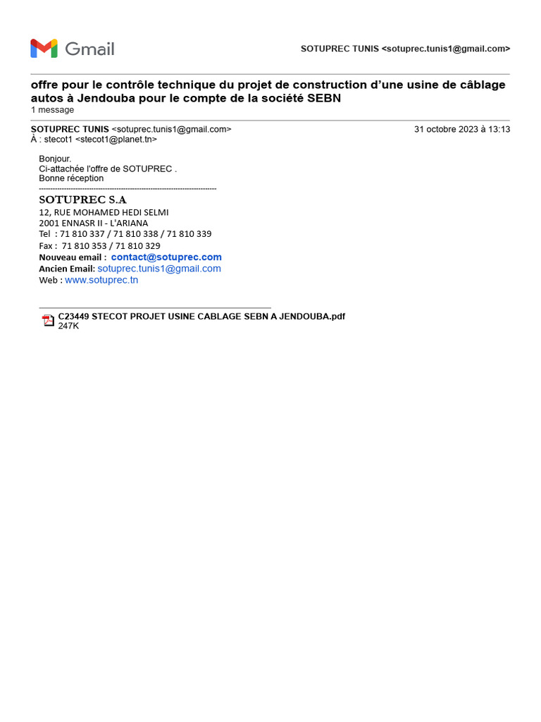 Gmail - Offre Pour Le Contrôle Technique Du Projet de Construction D ...