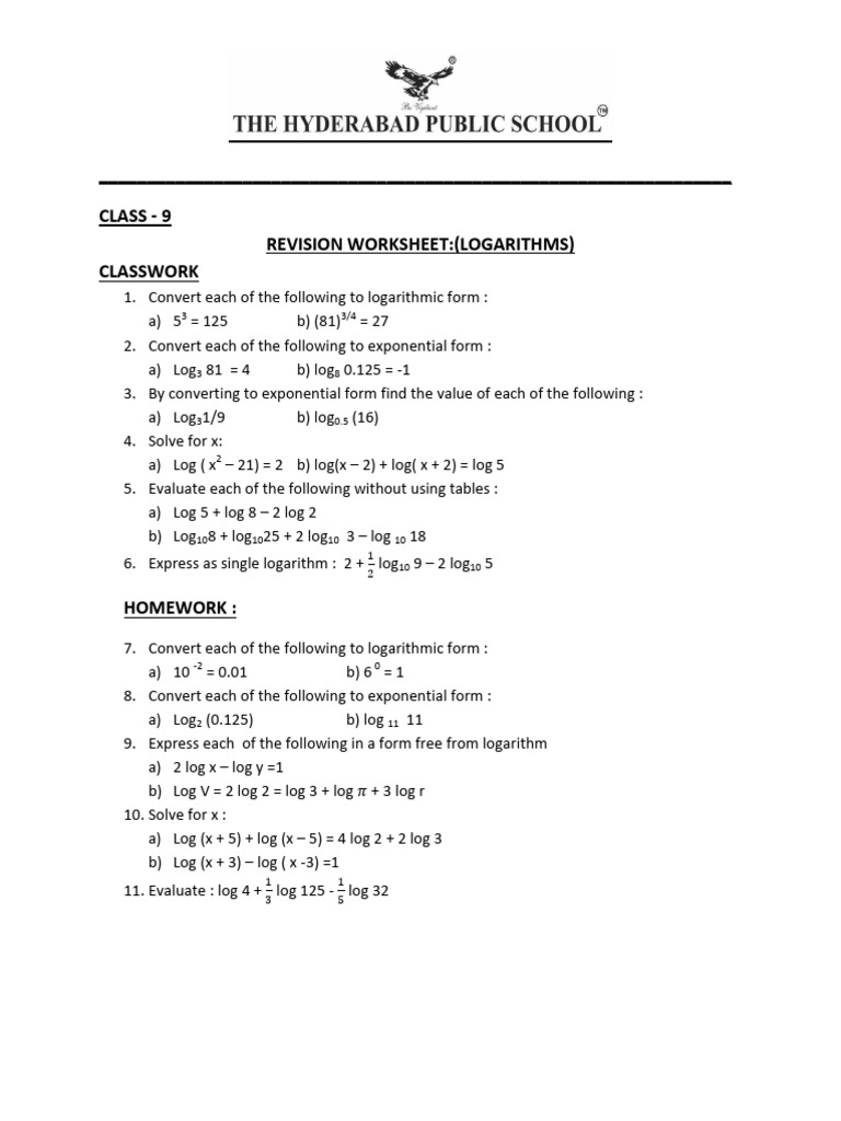 Logarithms - Worksheet | PDF