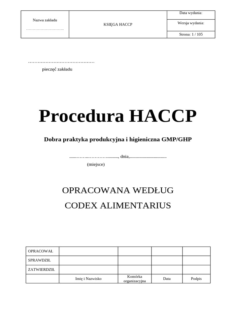 Procedura HACCP: Opracowana Według Codex Alimentarius | PDF