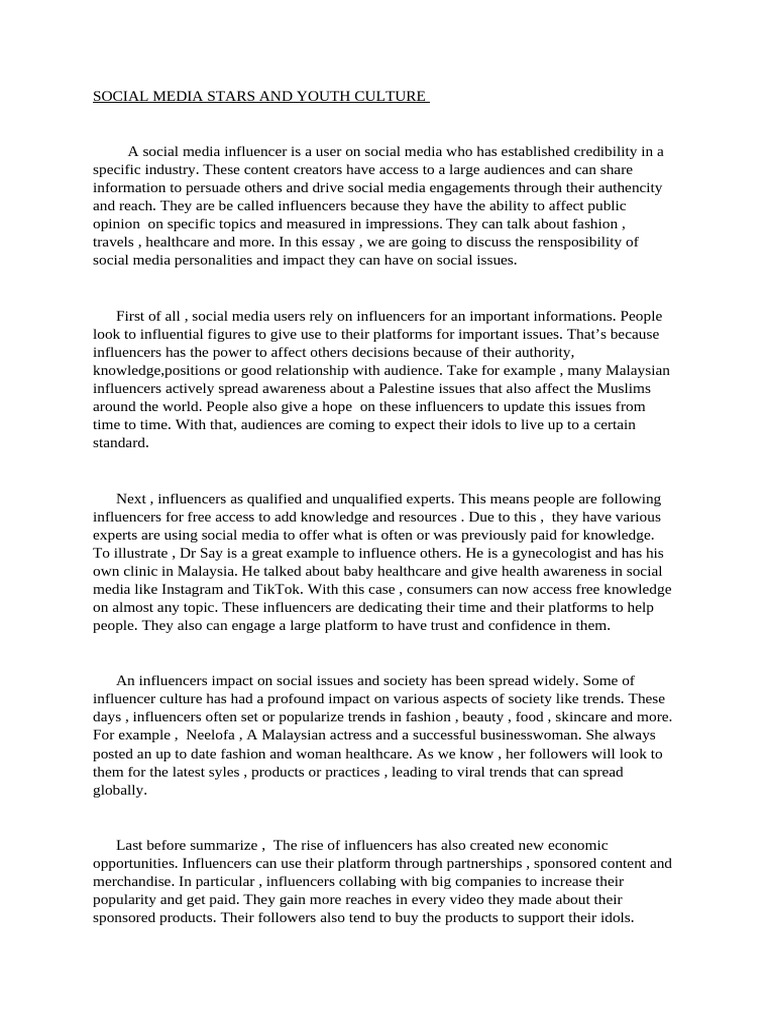 Impact Of Influencers On Youth Culture Pdf Social Media Popular