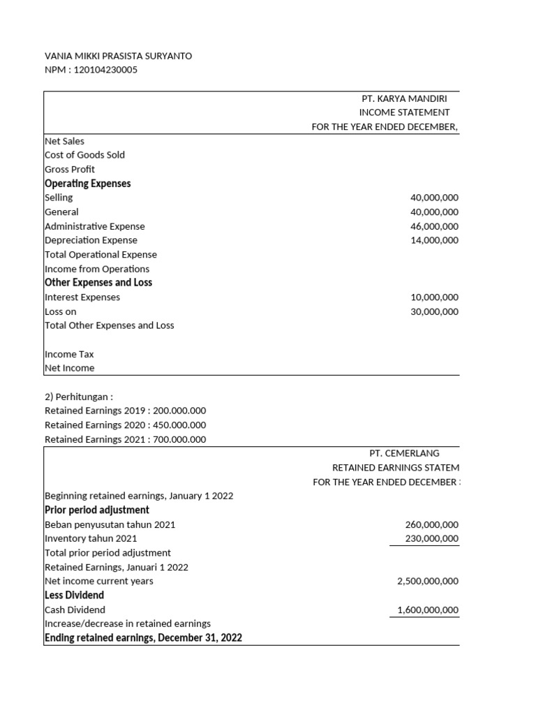 Financial Statements for 2022 Analysis | PDF | Expense | Retained Earnings