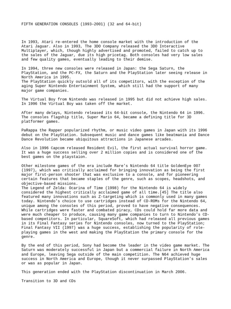 Game History - 5th Generation | PDF | Gaming | Video Game Development
