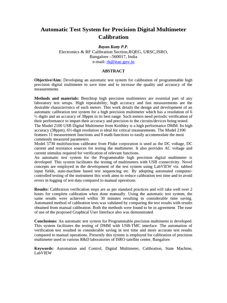 Automated Calibration for Precision DMM | PDF | Calibration | Accuracy ...