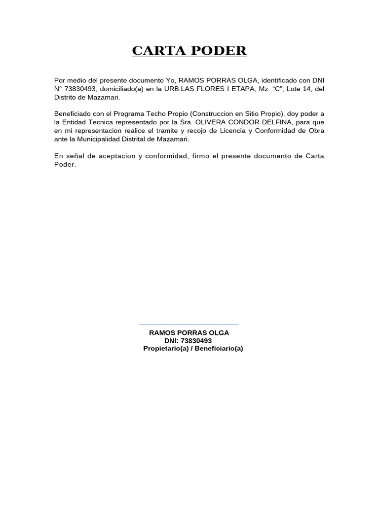 Carta Poder para Trámites Municipales | PDF