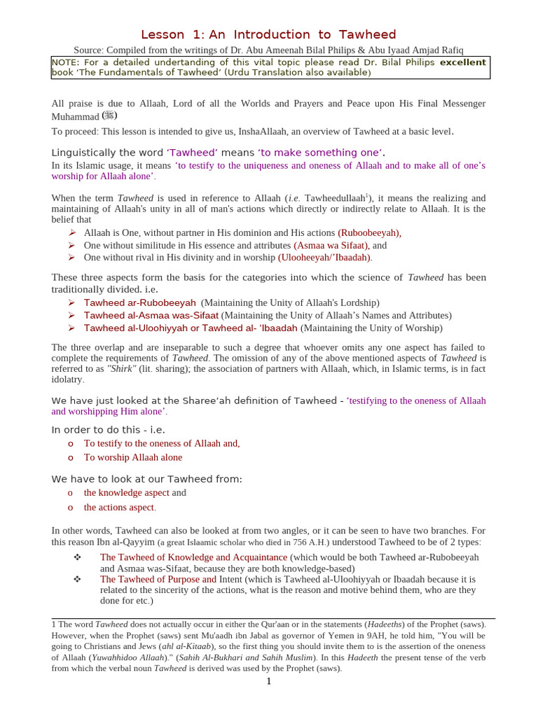 Primer On Tawheed Eeman & Ibaadah | PDF | Tawhid | Hadith