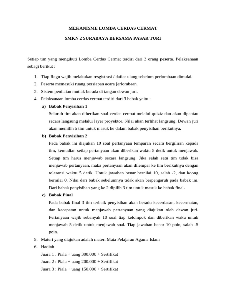 MEKANISME LOMBA CERDAS CERMAT | PDF