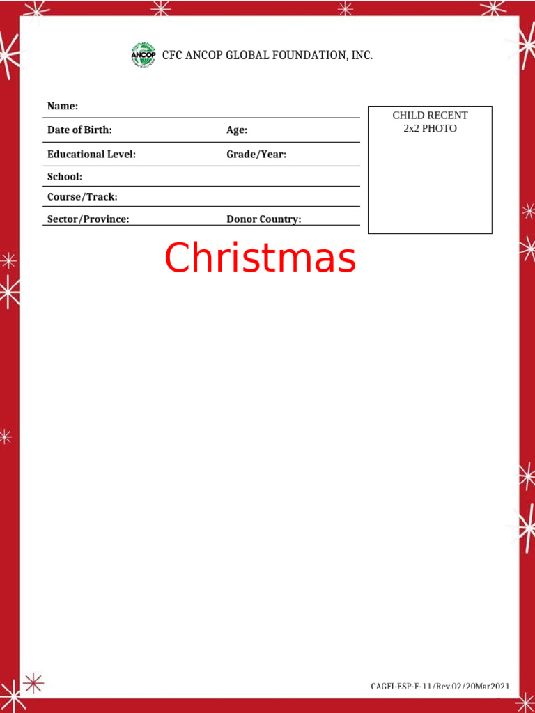 CFC ANCOP Child Profile Form | PDF | Sports & Recreation