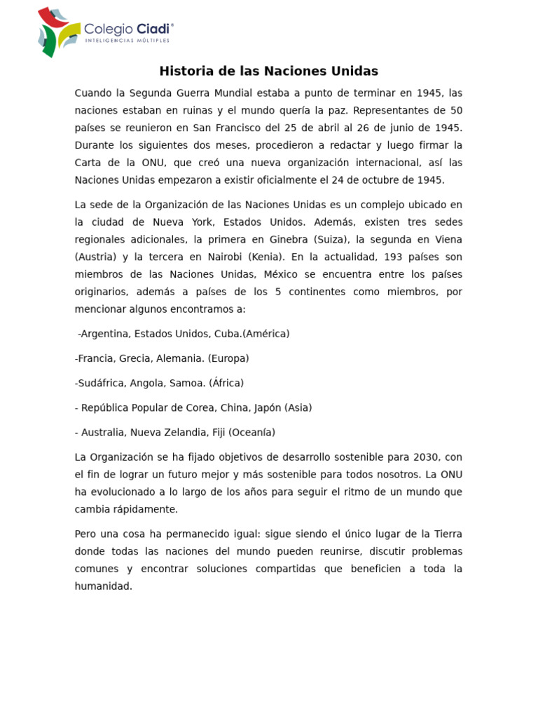 Historia y función de las Naciones Unidas | PDF | Política
