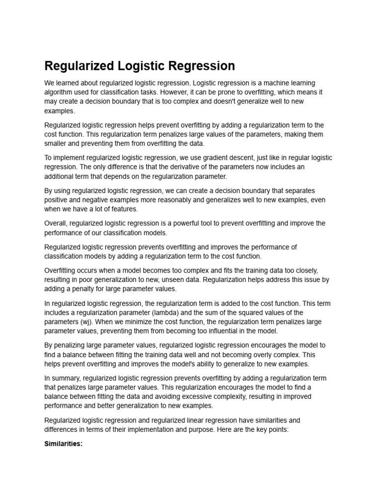 23 Regularized Logistic Regression (Guide) | PDF | Regression Analysis ...
