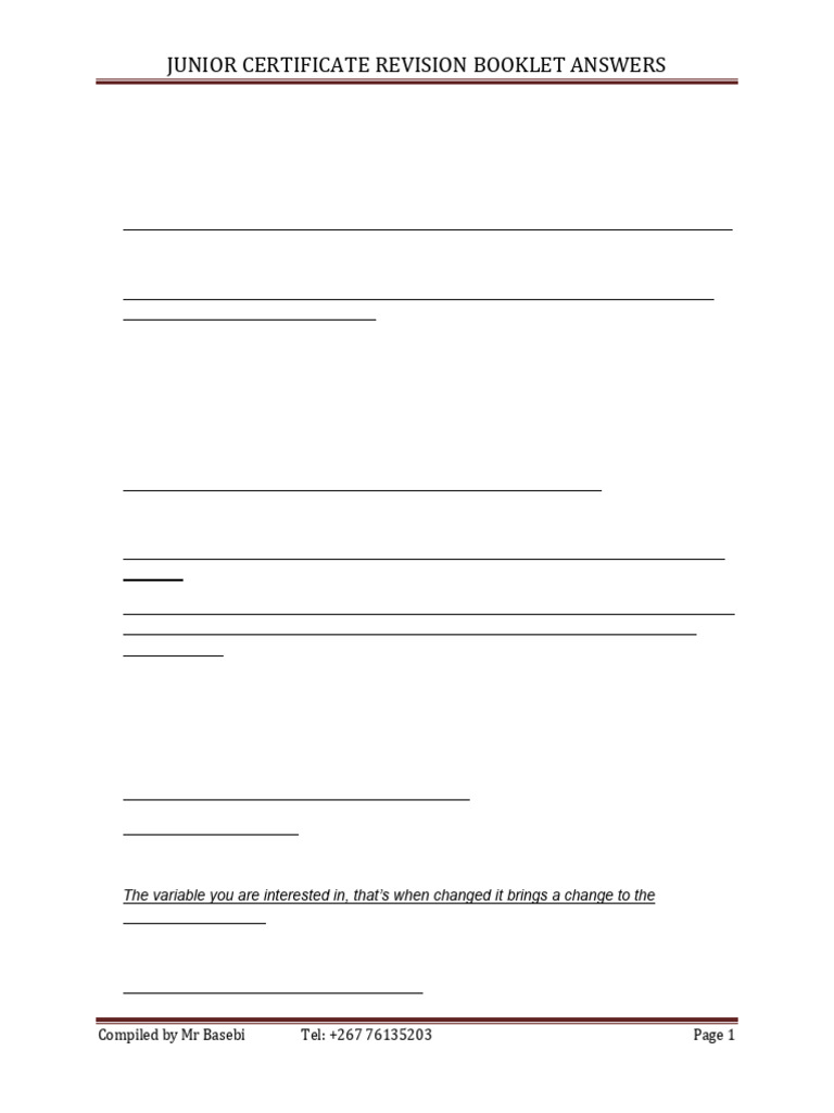 Junior Certificate Revision Booklet Answer Sheet - 051926 | PDF ...
