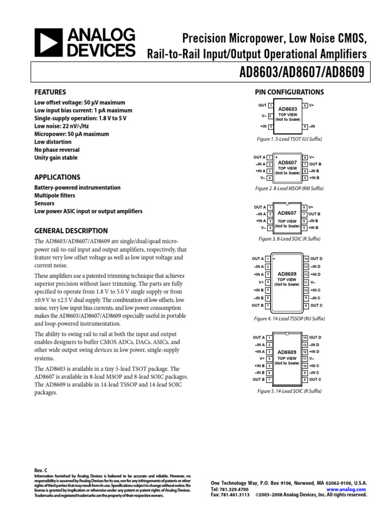Ad8603 8607 8609 | PDF | Amplifier | Electrical Circuits