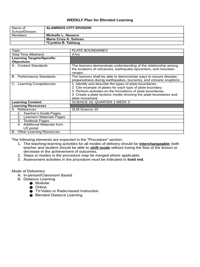 Alaminos City Division Blended Learning Plan | PDF | Learning | Plate ...