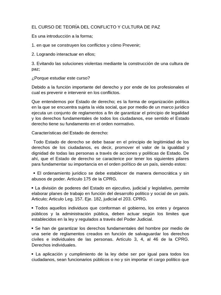Teoría del Conflicto y Cultura de Paz | PDF | Violencia | Ley ...