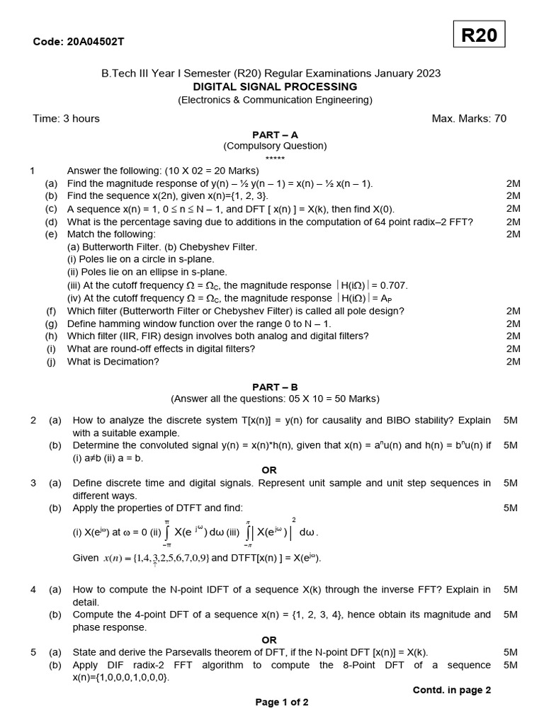 Digital Signal Processing Exam Guide | PDF | Discrete Fourier Transform ...