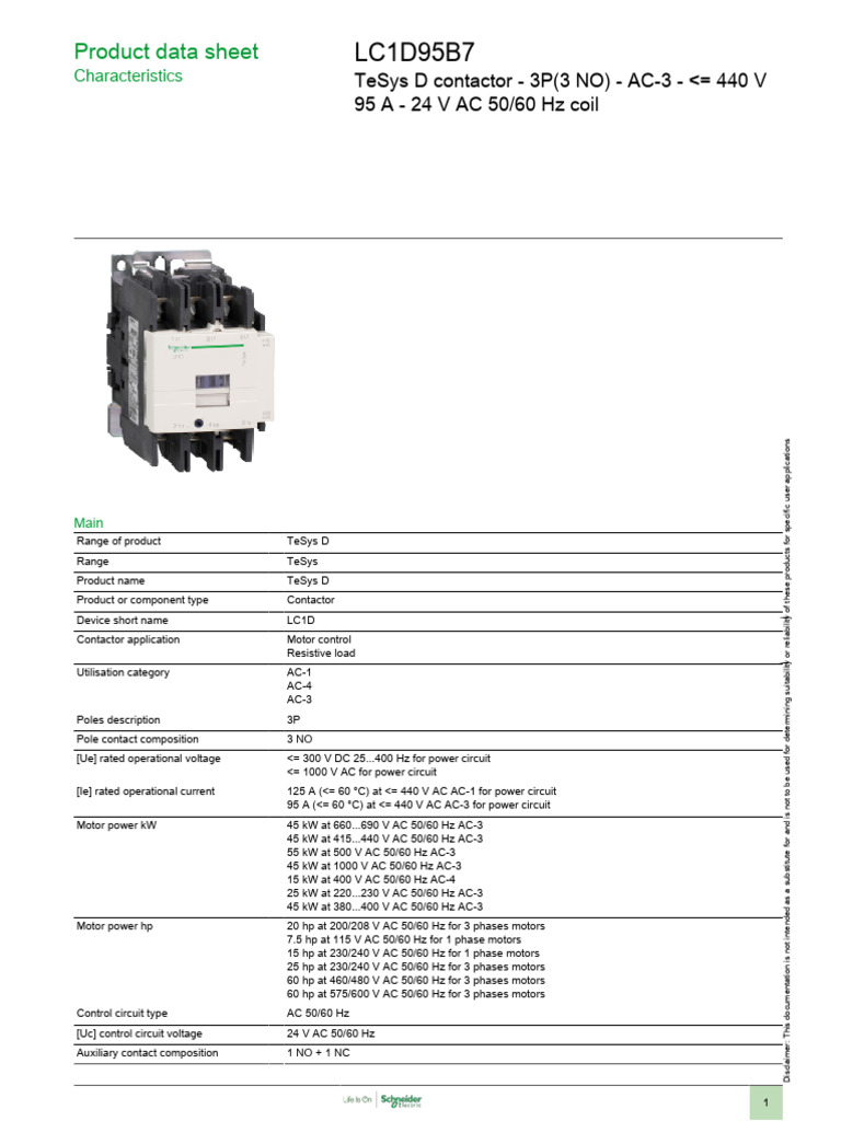 TeSys D - LC1D95B7 Main Inv. Contactor Planet 20 | PDF | Power ...
