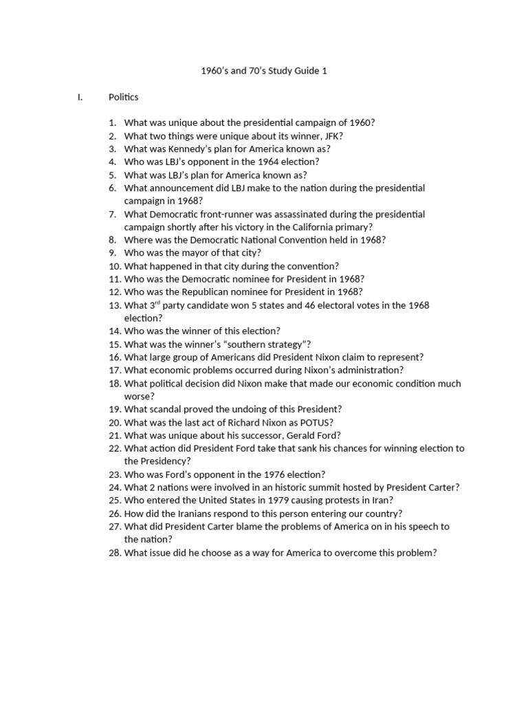 60's+and+70's+Study+Guide+1 2 | PDF