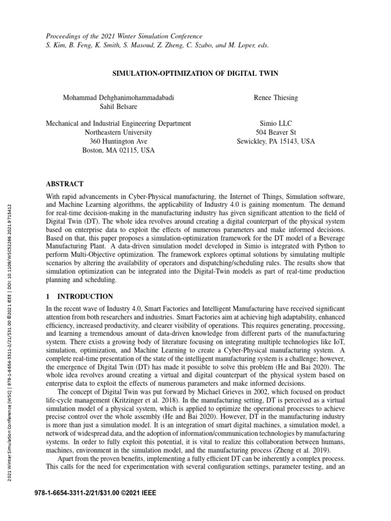 Simulation-Optimization for Digital Twin | PDF | Simulation ...